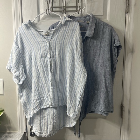 Tops - Women’s XXL (bundle of 2) Blue and white linen striped beach blouses